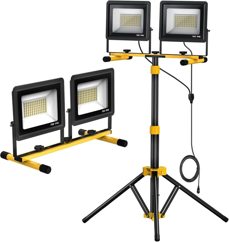 SOARFLY Upgraded LED Work Lights with Stand, 2-Head Adjustable Work Light, Waterproof Tripod Worklights with 16.5 FT Cord for Outdoor & Indoor Job Sites, Workshops, Construction, Garage Lighting - Image 1